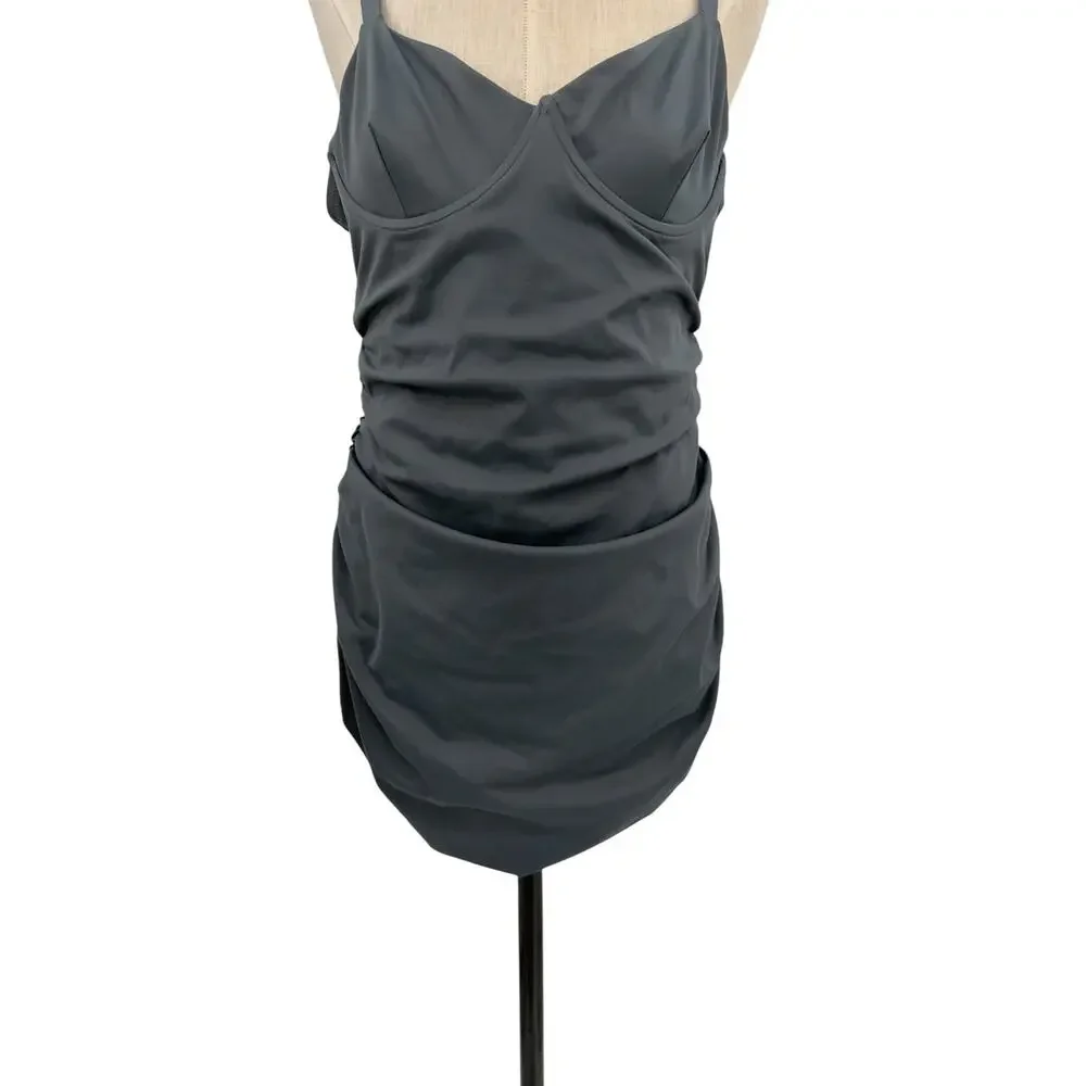 Skims Sculpting Swim Ruched One‎ Piece Gunmetal Gray Shaping Swimsuit XL NWT